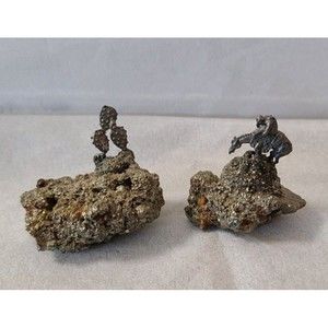 Pewter Pyrite Fool's Gold Figure on Horse & Cactus Prickly Pear Lot Figurines